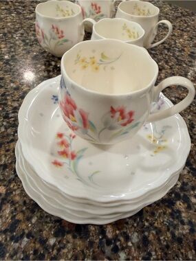 Floral Porcelain Tea Cup and Saucer Set - White with Flowers